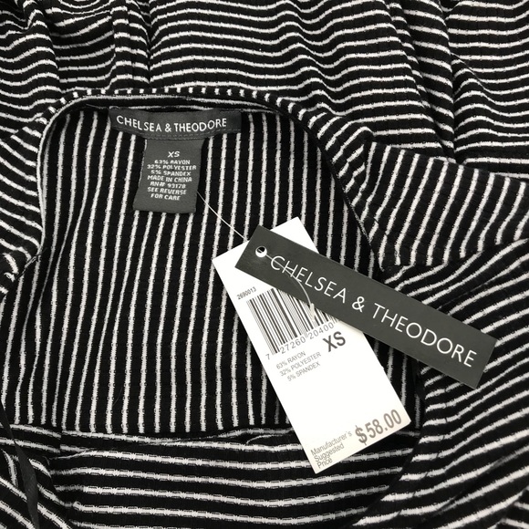 Chelsea Theodore knit top XS black white stripe short flounce sleeve NWT - Picture 6 of 6